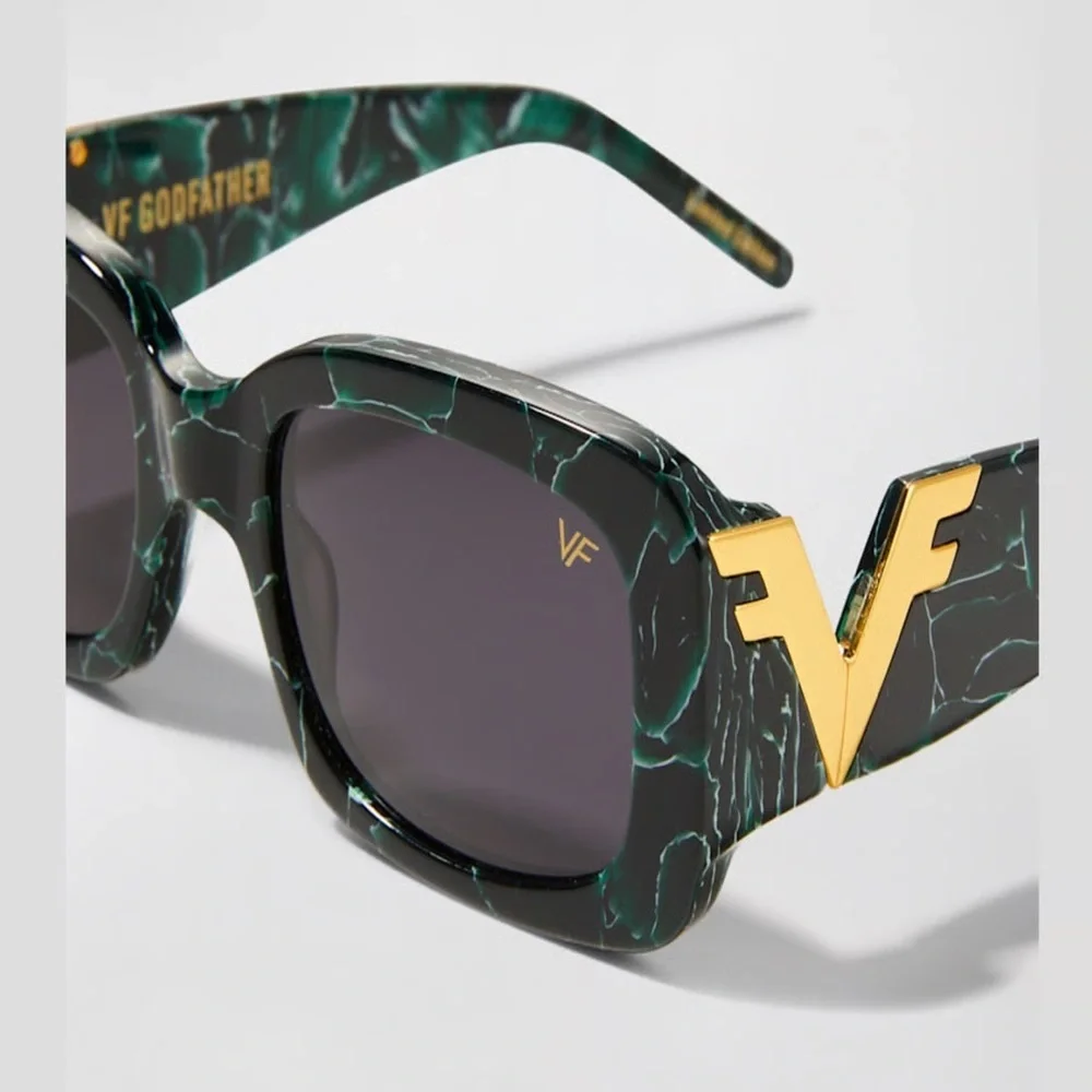 VINTAGE FRAMES COMPANY Vf Godfather Rectangle Sunglasses - Black/Green Marble